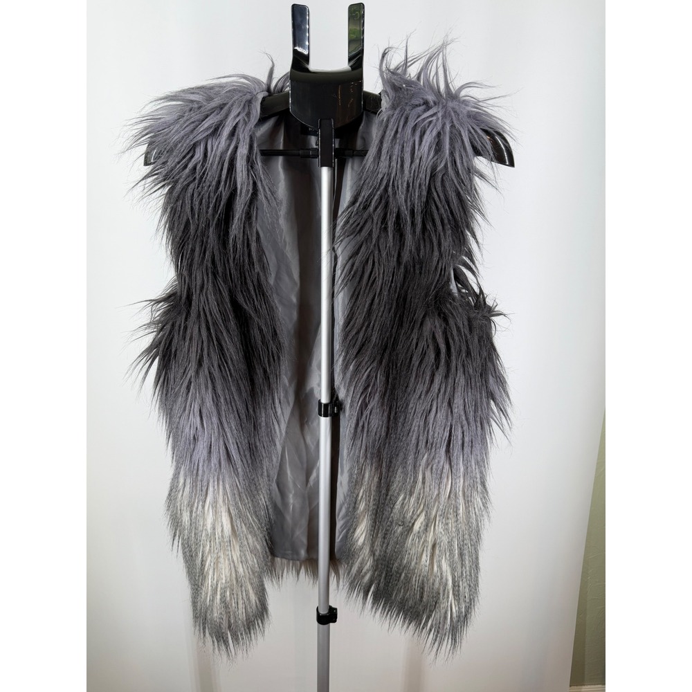 Melissa Paige Petite Grey Ombre Faux Fur Vest Shaggy Sleeveless Jacket PL